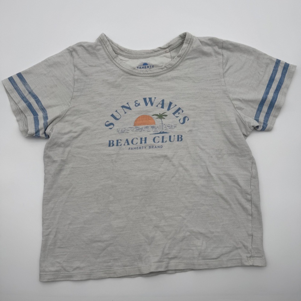 Faherty Sun & Waves Beach Club Organic Cotton Graphic Tee Light Gray Taupe Large
